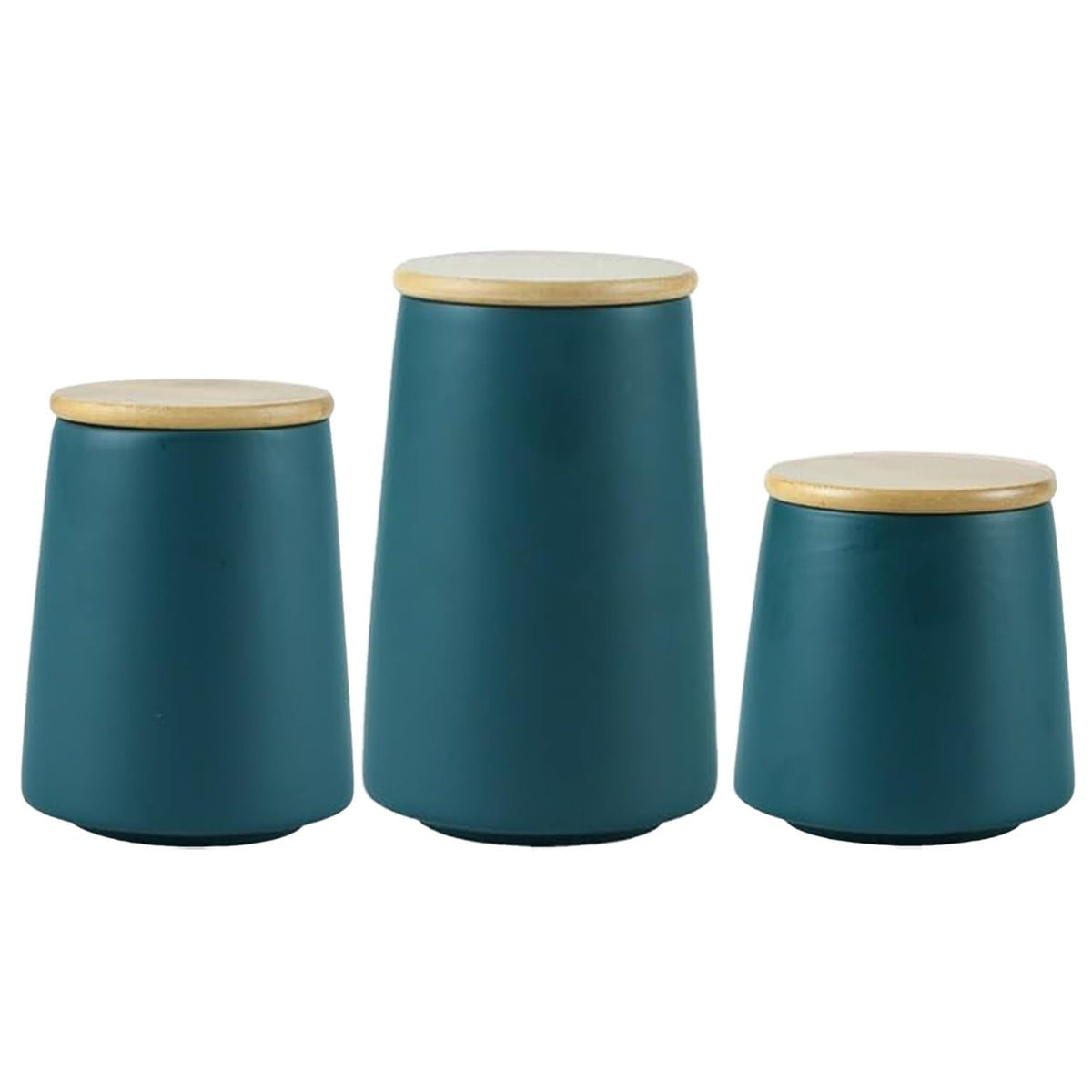 Heart Home Ceramic Jar | Food Storage Jar | Kitchen Storage Jar | Round Jar for Home | Sugar Storage Jar | Airtight Bamboo Lid | YX04-3-GN | 3 Piece Set | 500 | 700 | 850 ML | Green