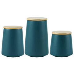 Heart Home Ceramic Jar | Food Storage Jar | Kitchen Storage Jar | Round Jar for Home | Sugar Storage Jar | Airtight Bamboo Lid | YX04-3-GN | 3 Piece Set | 500 | 700 | 850 ML | Green