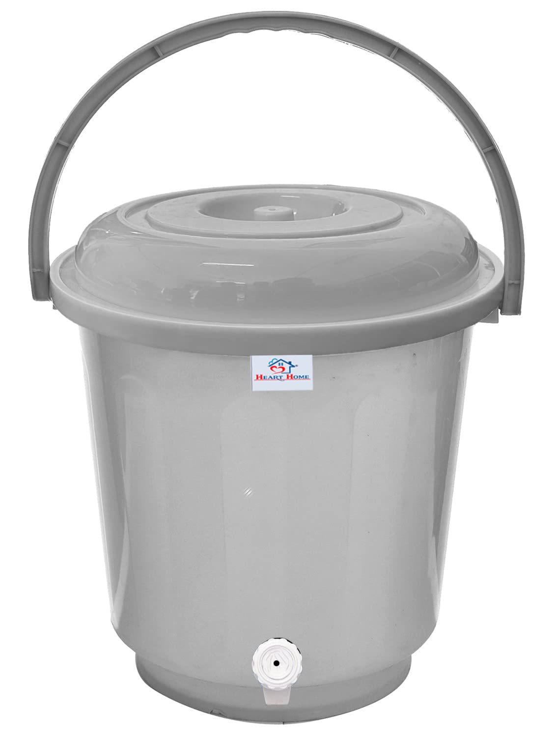Heart Home Multipurposes Plastic Bucket With Lid & Tap System For Home Cleaning & Save Water, 18Ltr. (Grey) 52HH3901