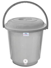 Heart Home Multipurposes Plastic Bucket With Lid & Tap System For Home Cleaning & Save Water, 18Ltr. (Grey) 52HH3901