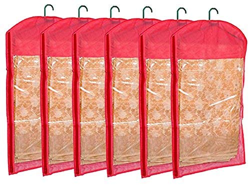 Kuber Industries 6 Piece Non Woven Hanging Saree Cover Set, Pink (SCO05)
