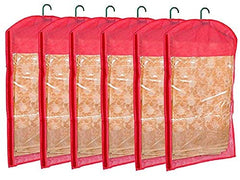 Kuber Industries 6 Piece Non Woven Hanging Saree Cover Set, Pink (SCO05)