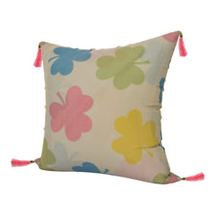 Heart Home Cushion Cover | Square Cushion Covers | Cotton Cushion Covers | Multi-Flower Design Cushion Covers with Tassels | Set of 5 | 16 Inch | Cream