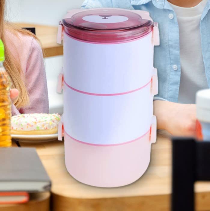 Kuber Industries Insulated Lunch Box With 3 Compartments|100% BPA Free, Food Grade ABS Plastic|Leakproof & Spill Proof|Dishwasher & Microwave Safe Lunch Box|3000 ML|HX0034190|Pink