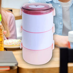 Kuber Industries Insulated Lunch Box With 3 Compartments|100% BPA Free, Food Grade ABS Plastic|Leakproof & Spill Proof|Dishwasher & Microwave Safe Lunch Box|3000 ML|HX0034190|Pink