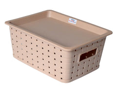 Heart Home BPA Free Attractive Design Multipurpose Large Trendy Storage Basket With Lid|Material-Plastic|Color-Beige|Pack of 1