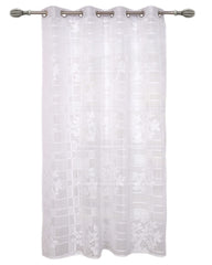 Heart Home Flower Print 7 Feet Cotton Door Curtain for Living Room, Bed Room, Kids Room with 8 Eyelets (White)-50HH01048
