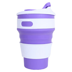 Kuber Industries Collapsible Coffee Cup|Silicone Portable Travel Coffee Mug|Camping Cup with Lid for Travel,Hiking Outdoors,350 ML,(Purple)