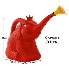 Heart Home Plastic Elephant Shape Watering Can for Plants & Garden 3 Litre (Red)