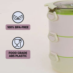 Kuber Industries Insulated Lunch Box With 3 Compartments|100% BPA Free, Food Grade ABS Plastic|Leakproof & Spill Proof|Dishwasher & Microwave Safe Lunch Box|3000 ML|HX0032531|Green