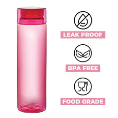 Kuber Industries BPA Free Plastic Water Bottles | Breakproof, Leakproof, Food Grade PET Bottles | Water Bottle for Kids & Adults | Plastic Bottle Set of 4 |Pink