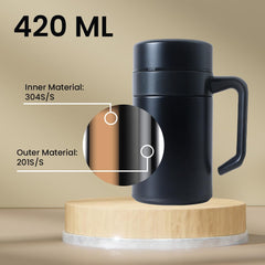 Homestic Stainless Steel Vacuum Insulated Mug with Lid 400 ML (Black)