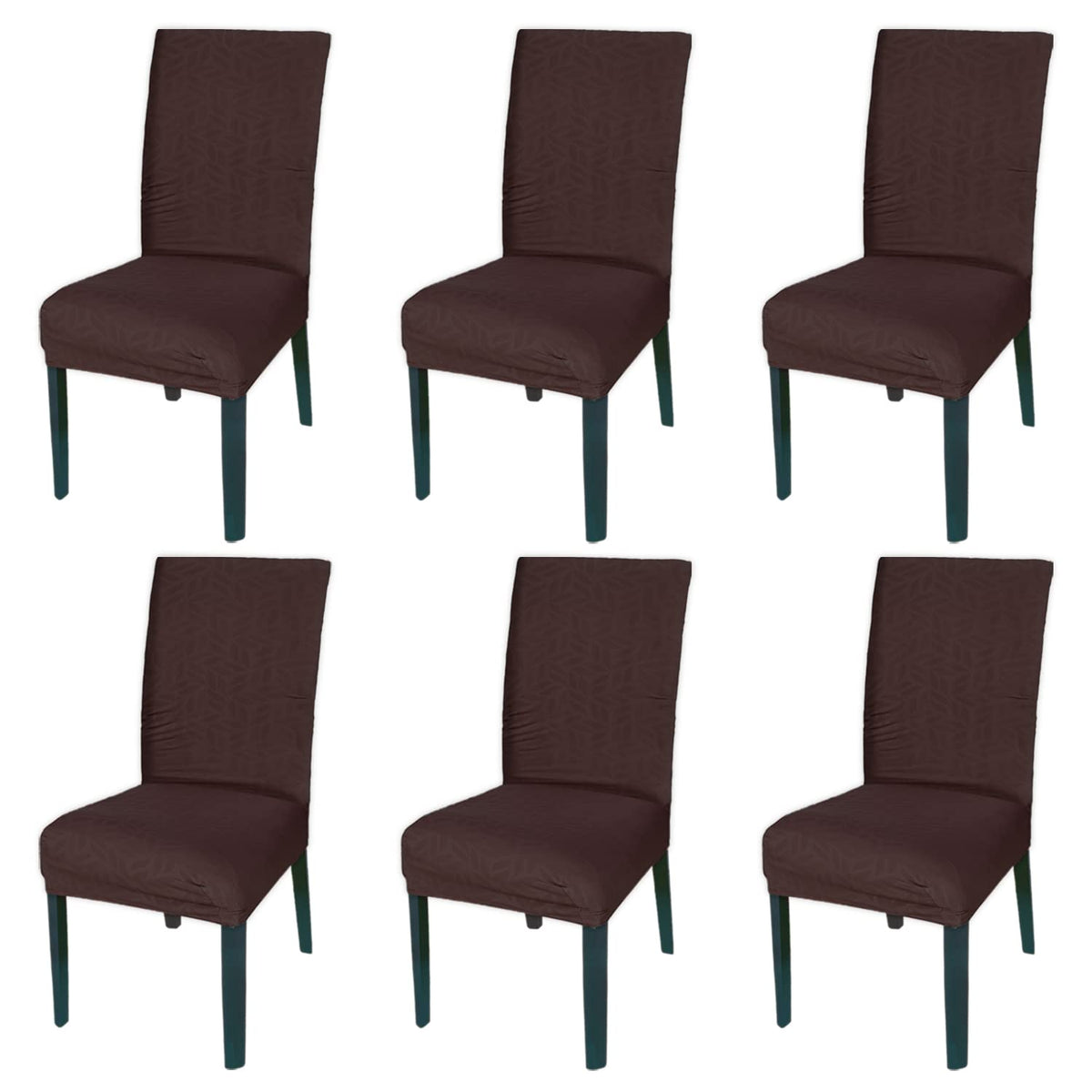 Heart Home Leaf Printed Polyester Stretchable Elastic Dining Chair Cover/Seat Slipcover/Seat Protector- Pack of 6 (Brown)-50HH01006