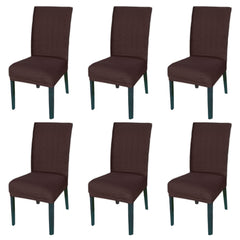 Heart Home Leaf Printed Polyester Stretchable Elastic Dining Chair Cover/Seat Slipcover/Seat Protector- Pack of 6 (Brown)-50HH01006