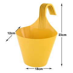 Kuber Industries Hanging Flower Pot|Single Hook Plant Container|Durable Plastic Glossy Finish Pots for Home|Balcony|Garden|9 Inch|Pack of 3 (Yellow)