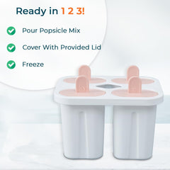 Urbane Home Set of 4 Popsicle Mould|Reusable Ice Tray For Kulfi, Candy| White