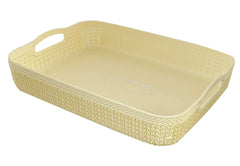 Kuber Industries Q-3 Unbreakable Plastic Flexible Storage Baskets with Handles|Wovan Design & Flexible Plastic Material|Size 26 x 20 x 7 CM|Pack of 2 (Multi)