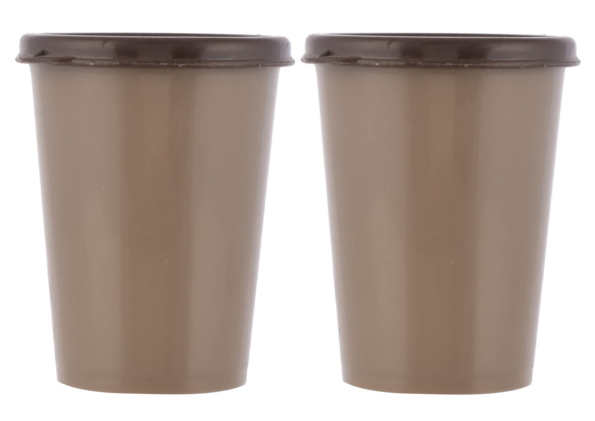 Heart Home Food Grade, Leakproof Plastic Everyday Glass,Tumbler with Lid, 300ml- Set of 2 (Brown)-HS43HEARTH25660