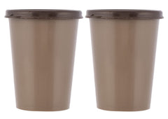 Heart Home Food Grade, Leakproof Plastic Everyday Glass,Tumbler with Lid, 300ml- Set of 2 (Brown)-HS43HEARTH25660
