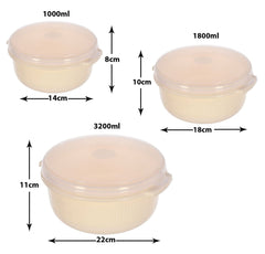 Kuber Industries Food Grade, Microwave & Freezer Safe Plastic Bowls, Food Storage Container Set with Lid, Set of 3 (3200ml, 1800ml, 1000ml) (Cream)-46KKM0142, Standard