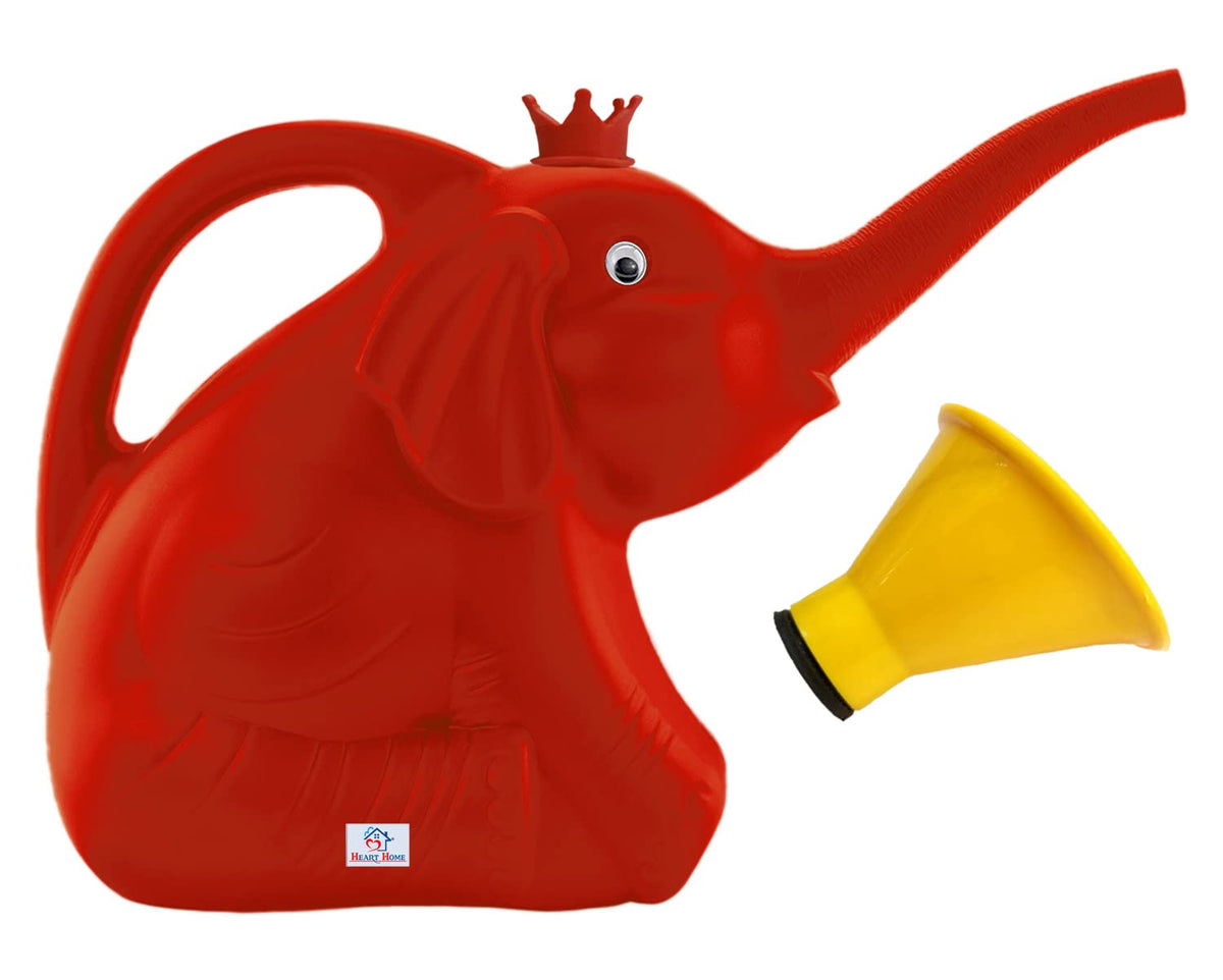 Heart Home Plastic Elephant Shape Watering Can for Plants & Garden 3 Litre (Red)