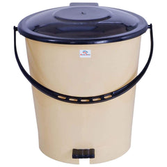 Heart Home Plastic Pedal Dustbin/Wastebin With Handle, 10 Liter- Pack of 2 (Cream & Brown)-47HH0995