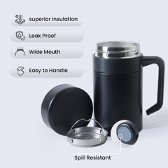 Homestic Stainless Steel Vacuum Insulated Mug with Lid 400 ML (Black)