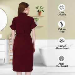 Kuber Industries Half Sleeve Terry Cotton Bathrobe |Soft and Easy to Absorb & Dry| Unisex Bathrobe|Free Size|Maroon