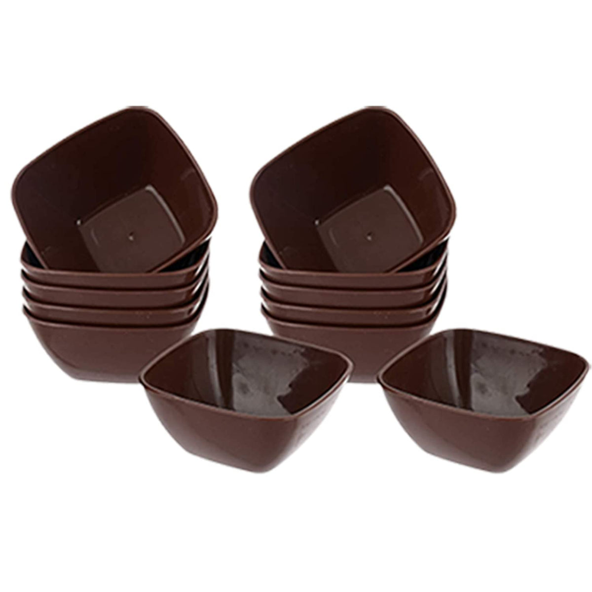 Kuber Industries Bowls|Plastic Serving Square Bowls|Katori for Kitchen|Microwave Safe Bowls for Rice|Soup|Pasta|250 ML|Pack of 12 (Brown)