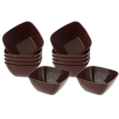 Kuber Industries Bowls|Plastic Serving Square Bowls|Katori for Kitchen|Microwave Safe Bowls for Rice|Soup|Pasta|250 ML|Pack of 12 (Brown)