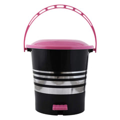 Kuber Industries Pedal Dustbin|Plastic Pedal Dustbin|Kitchen Waste Paper Bin|Dustbin For Bedroom|Pink Lid 10 Liter Dustbin|Pack of 2 (Black)