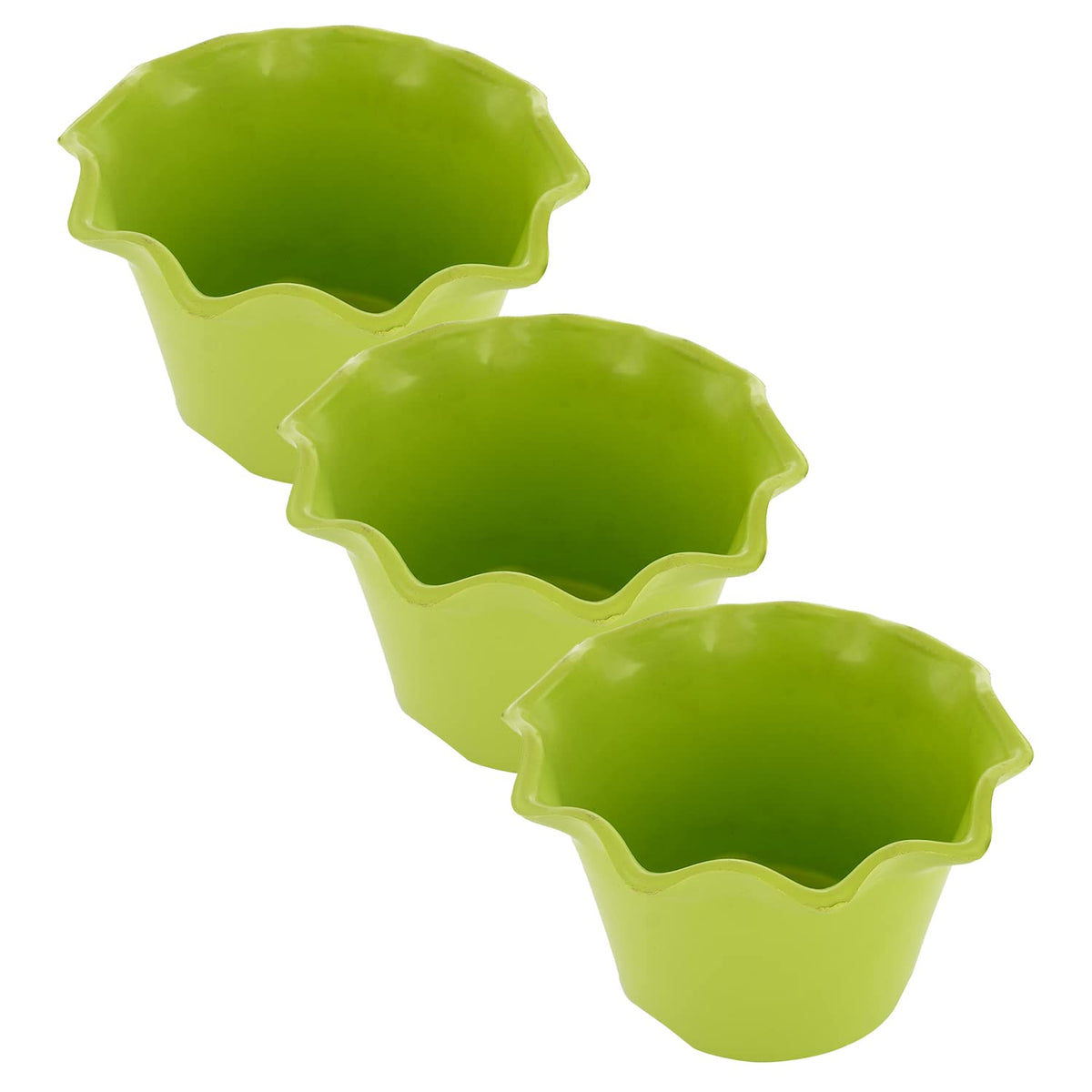 Kuber Industries Blossom Flower Pot|Durable Plastic Flower Pots|Planters for Home Décor|Garden|Living Room|Balcony|Pack of 3 (Green)