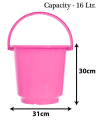 Heart Home Bucket|Plastic Bucket for Bathroom|Bucket for Bathing|Unbreakable Bucket with Handle|16 Liter|Pack of 2 (Pink & Yellow)
