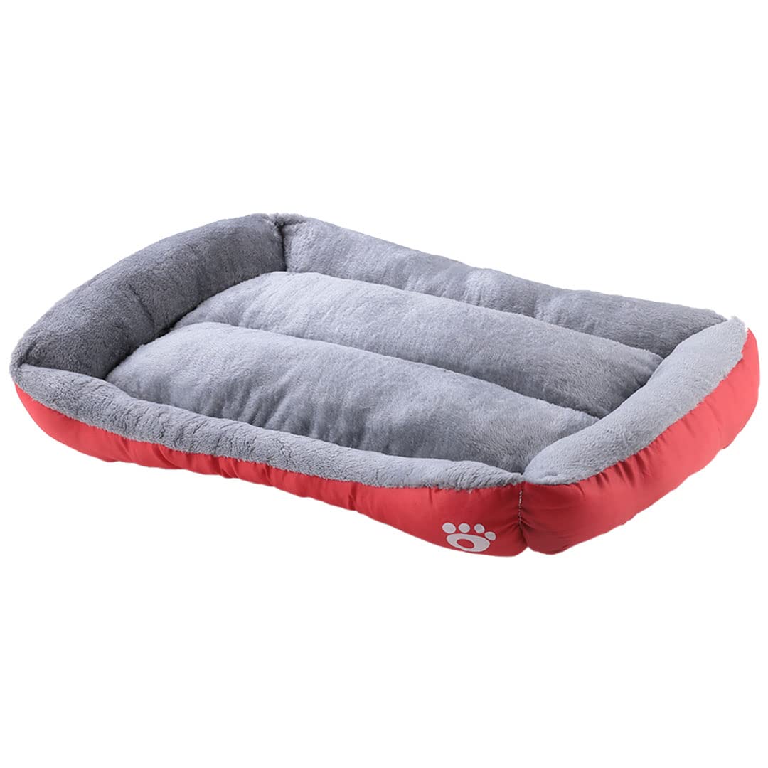 Kuber Industries Dog & Cat Bed|Super Soft Plush Top Pet Bed|Oxford Cloth Polyester Filling|Machine Washable Dog Bed|Rectangular Cat Bed with Rise-Edge Pillow|QY036R-L|Red