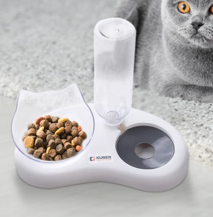 Kuber Industries Animal Feeding Plastic 2 in 1 Pet Bowls | Cat & Dog Bowl | Small/Medium Size Pet Feeding Bowl | Non-Toxic & 100% Safe for Pets (Pack of 1) | Grey