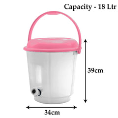 Heart Home Multipurposes Plastic Transparent Bucket With Lid & Tap System For Home Cleaning & Save Water, 18Ltr. (Pink) 52HH3891