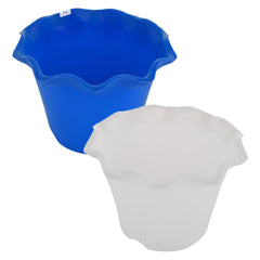 Heart Home Blossom Flower Pot|Durable Plastic Flower Pot|Gamla with Drain Holes for Home Décor|Balcony|Garden|8 Inch|Pack of 2 (White & Blue)