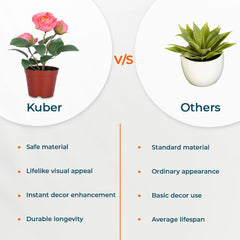 Kuber Industries Artificial Plants for Home Décor|Natural Looking Indoor Fake Plants with Pot|Artificial Flowers for Decoration (Pink)