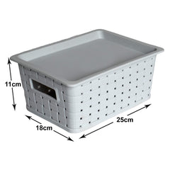 Heart Home BPA Free Attractive Design Multipurpose Small Trendy Storage Basket With Lid|Material-Plastic|Color-Brown,Grey|Pack of 2