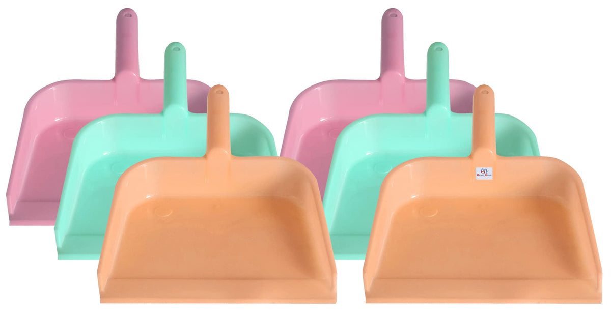 Heart Home Plastic Lightweight 10" Dustpan With Comfort Grip Handle for Easy Sweep Broom, Pack of 6 (Pink & Green & Light Pink)