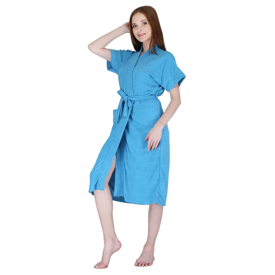 Kuber Industries Women Bathrobe,Micro Terry,Sky Blue,Free Size, Set of 1
