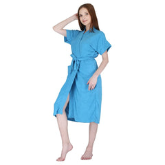 Kuber Industries Half Sleeve Terry Cotton Bathrobe |Soft and Easy to Absorb & Dry| Unisex Bathrobe|Free Size|Sky Blue