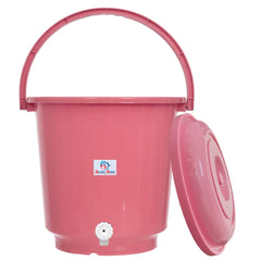 Heart Home Multipurposes Plastic Bucket with Lid & Tap System for Home Cleaning & Save Water, 18Ltr. Pack of 2 (Pink) 52HH3898