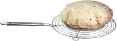 Fun Homes Small kitchenware Round Roaster TAndoor Barbeque/Roti/Papad Jali Griller with Steel Handle (Silver), Standard