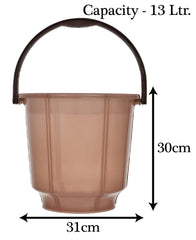 Kuber Industries Multipurposes Tranasparent Plastic Bucket For Bathing Home Cleaning & Storage Purpose, 13Ltr. (Brown)-47KM01217