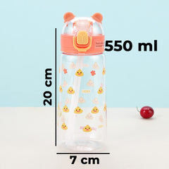 Kuber Industries Kuber Sipper Bottle With Straw For Kids | Teddy Tumbler Sipper Cup I Cute Water Bottle With Lid | Food Grade Plastic | One Click Open | Leak Proof, Bpa Free | 550 Ml(Transparent)