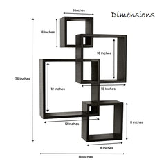 Kuber Industries Wall Shelves|Handicraft Wooden Intersecting Wall Rack|Floating Shelves Wall Décor for Living Room,Office,Set of 4,(Brown)