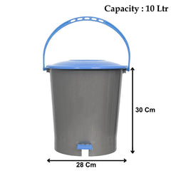 Kuber Industries Plastic Pedal Dustbin, Trashbin, Wastebin For Kitchen, Bathroom, Office Use With Handle, 10 Liter (Grey & Blue)-47KM0974