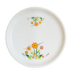 Kuber Industries Flower Printed Round Plastic Microwave/Dishwasher Safe Dinner Plates Set for Families, Parties, Daily Use, Set of 3 (White), Standard (HS39KUBMART022253)