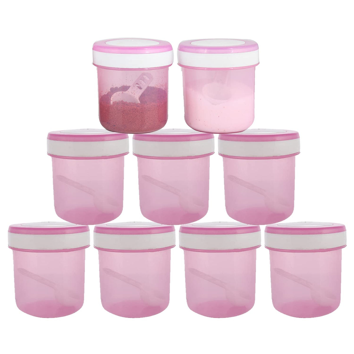 Kuber Industries Containers Set for Kitchen|BPA-Free Plastic 350 ML Storage Containers Set with Spoon for Kitchen|Pack of 9 (Pink)
